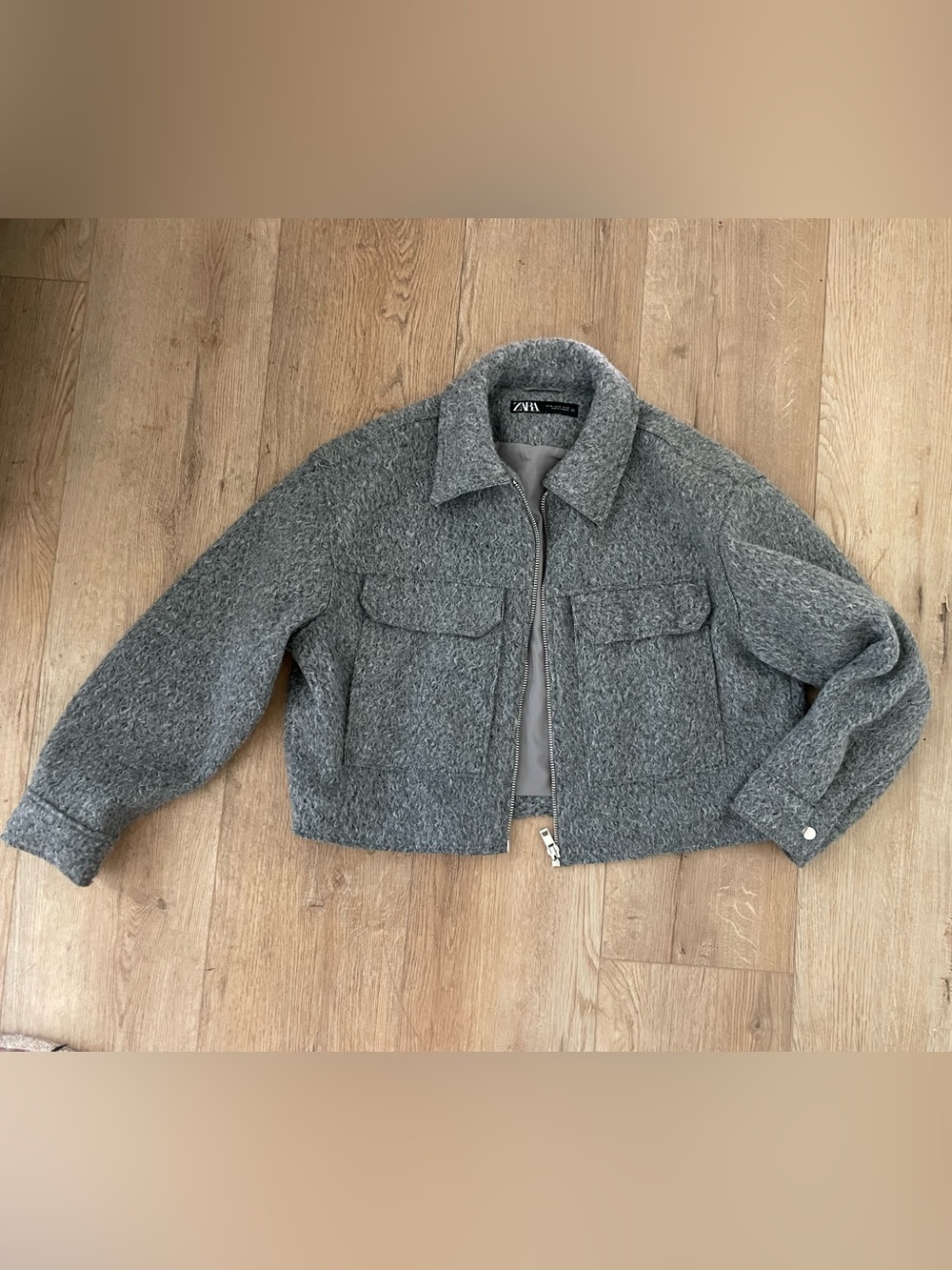 Zara Textured Boucle Cropped Jacket in Gray XL like new